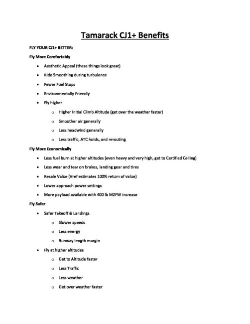 Tamarack CJ1 Benefits